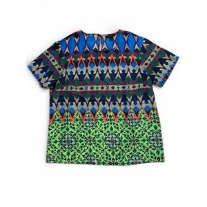 J.Crew Silk Top Women's Size 6 Multicolor Gemstone Floral Printed Short Sleeve